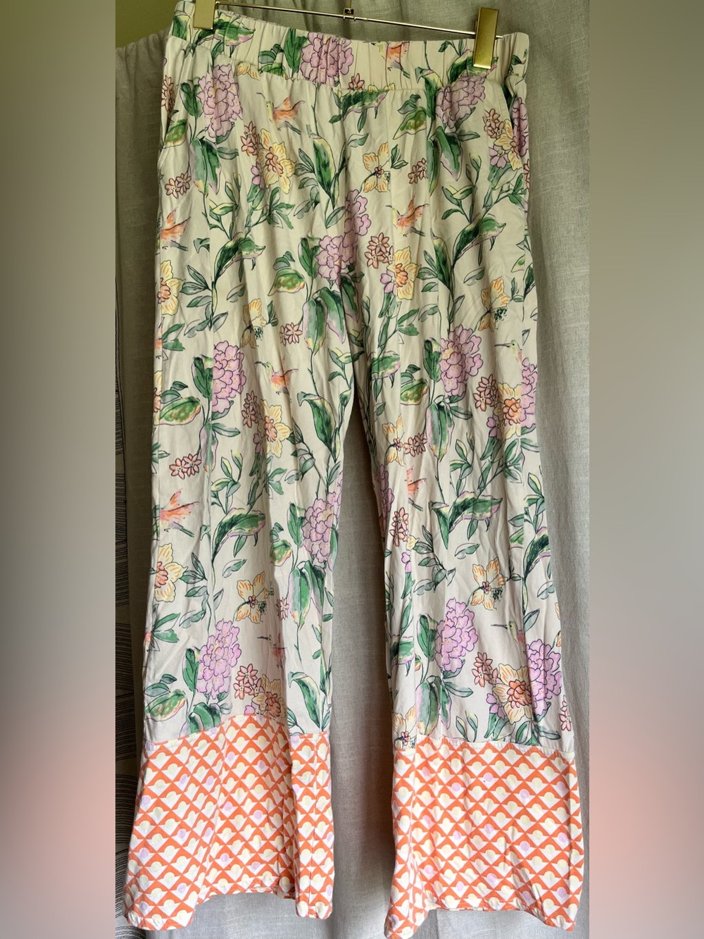 Pact Organic Cotton Floral Lounge Pants Cream Botanical Print Size Large